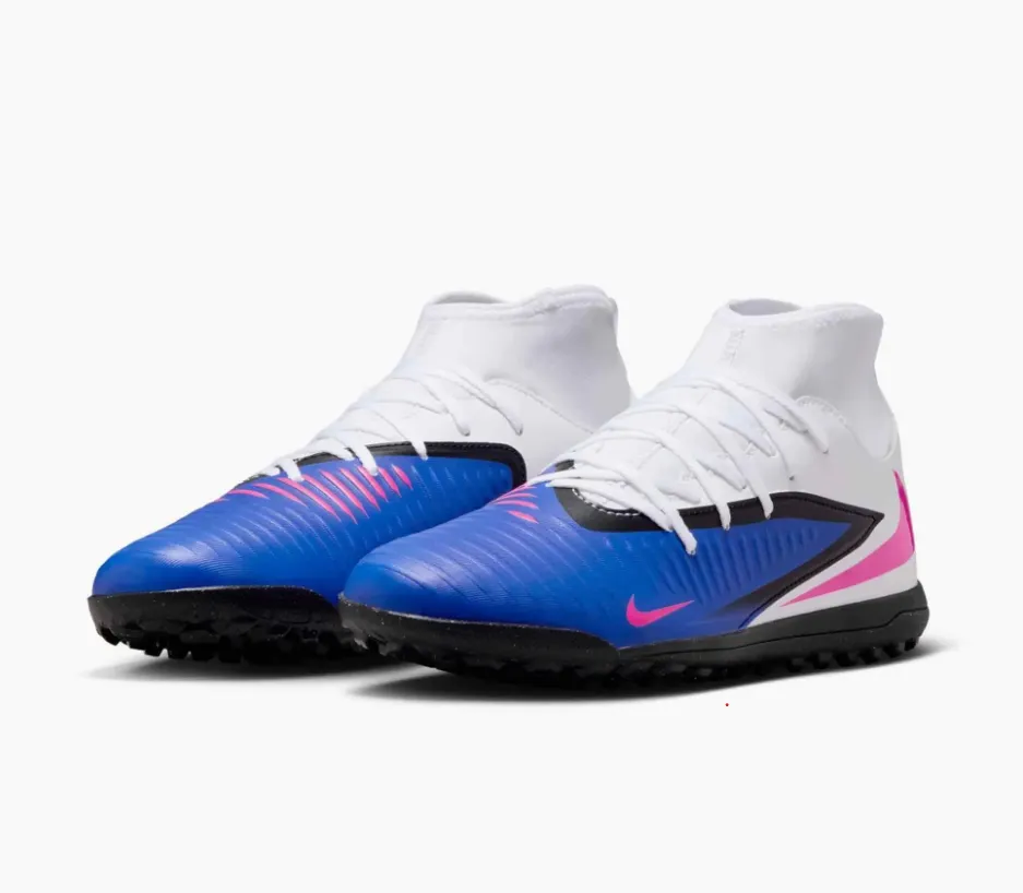 Nike Junior Phantom 6 High Club TF Turf Soccer Cleat Racer Blue/Pink Blast/White (1)