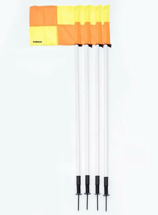 FORZA Spring Loaded Corner Flags & Poles Pack of 4 Fluro Orange & Yellow